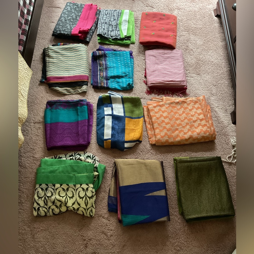 Sari ,fabric Lot of 12 Saree… silk,cotton,polyester chiffon